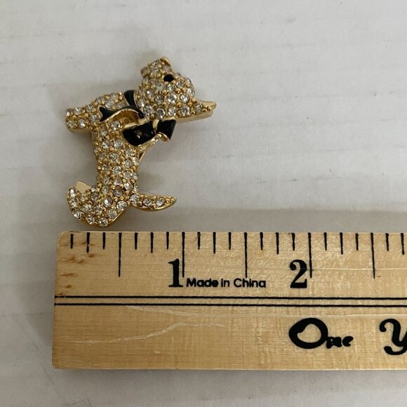 Vintage Monet Rhinestone-Encrusted Scottie Dog Brooch Pin with Black Bow Accent - Picture 5 of 6